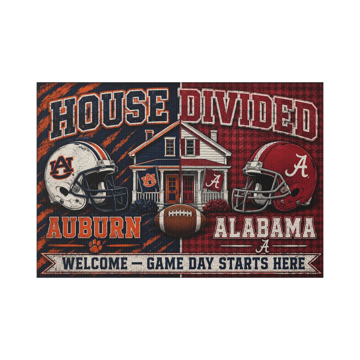 House Divided Auburn vs Alabama Football Lawn Sign – Game Day Welcome Yard Sign
