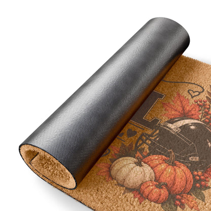Hello Fall Football Y'all Doormat — Autumn Pumpkin & Helmet Welcome Mat