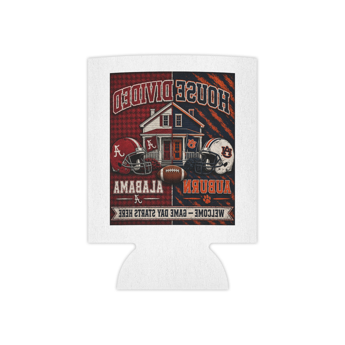 House Divided Auburn vs Alabama Can Cooler – Game Day Beer Koozie