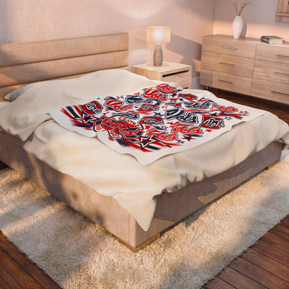 Velveteen Plush Blanket — Central Vols School Spirit Throw (Red & Blue "Vols" Pattern)