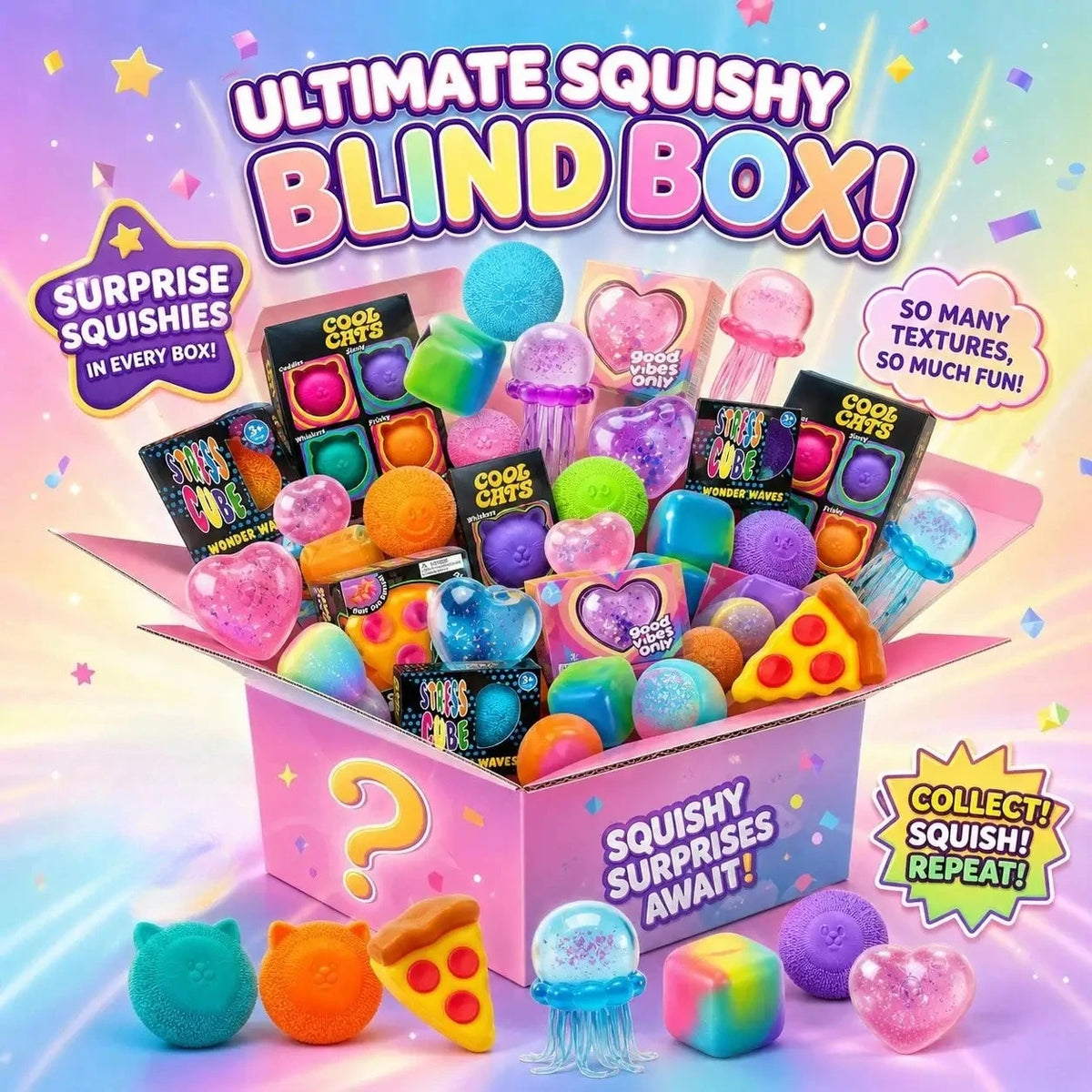 100+ style Pcs Sensory Squishy Blind Box Series, Random Cute Slow Rise Toy, Collectible Stress Ball Fidget Surprise Gift