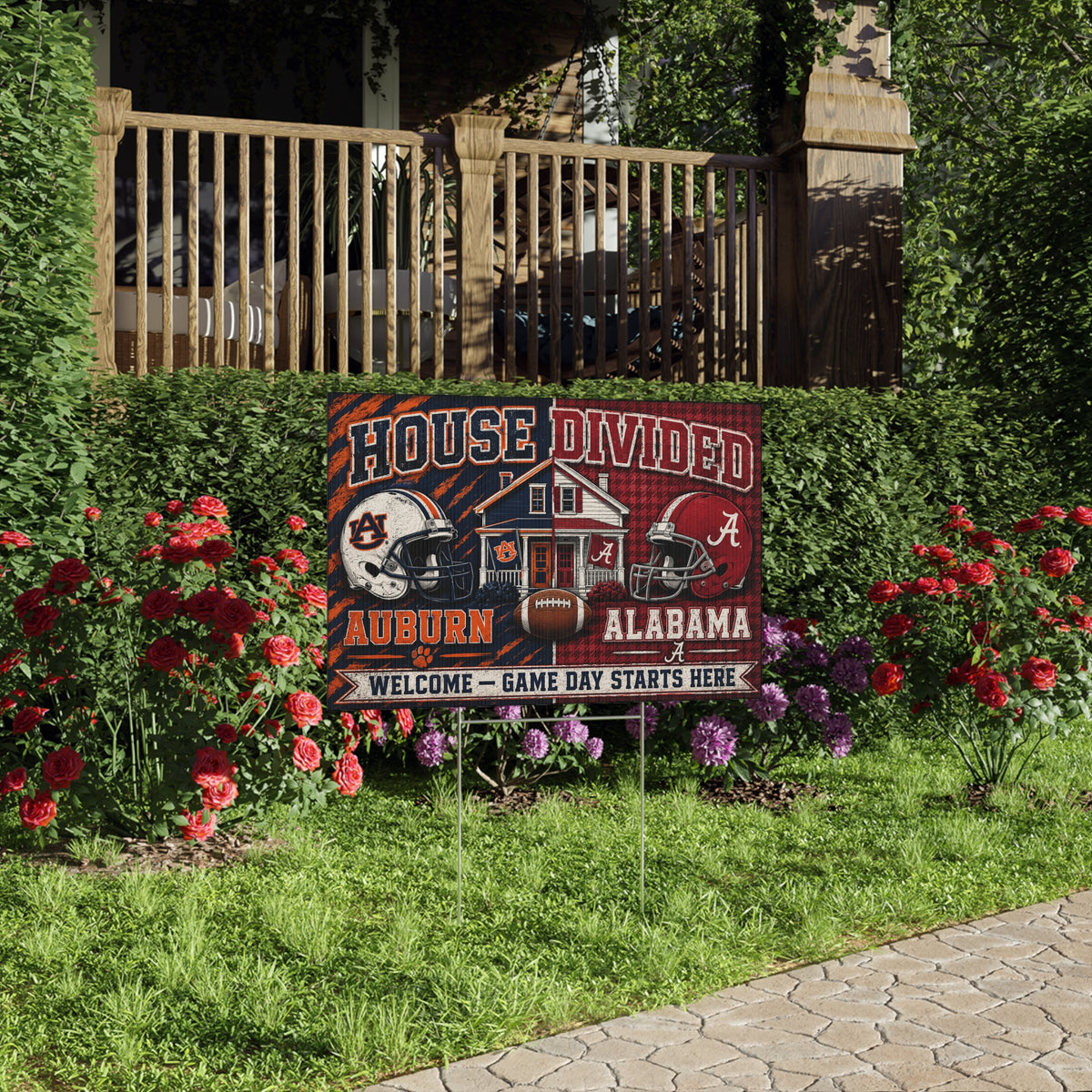 House Divided Auburn vs Alabama Football Lawn Sign – Game Day Welcome Yard Sign
