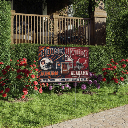 House Divided Auburn vs Alabama Football Lawn Sign – Game Day Welcome Yard Sign