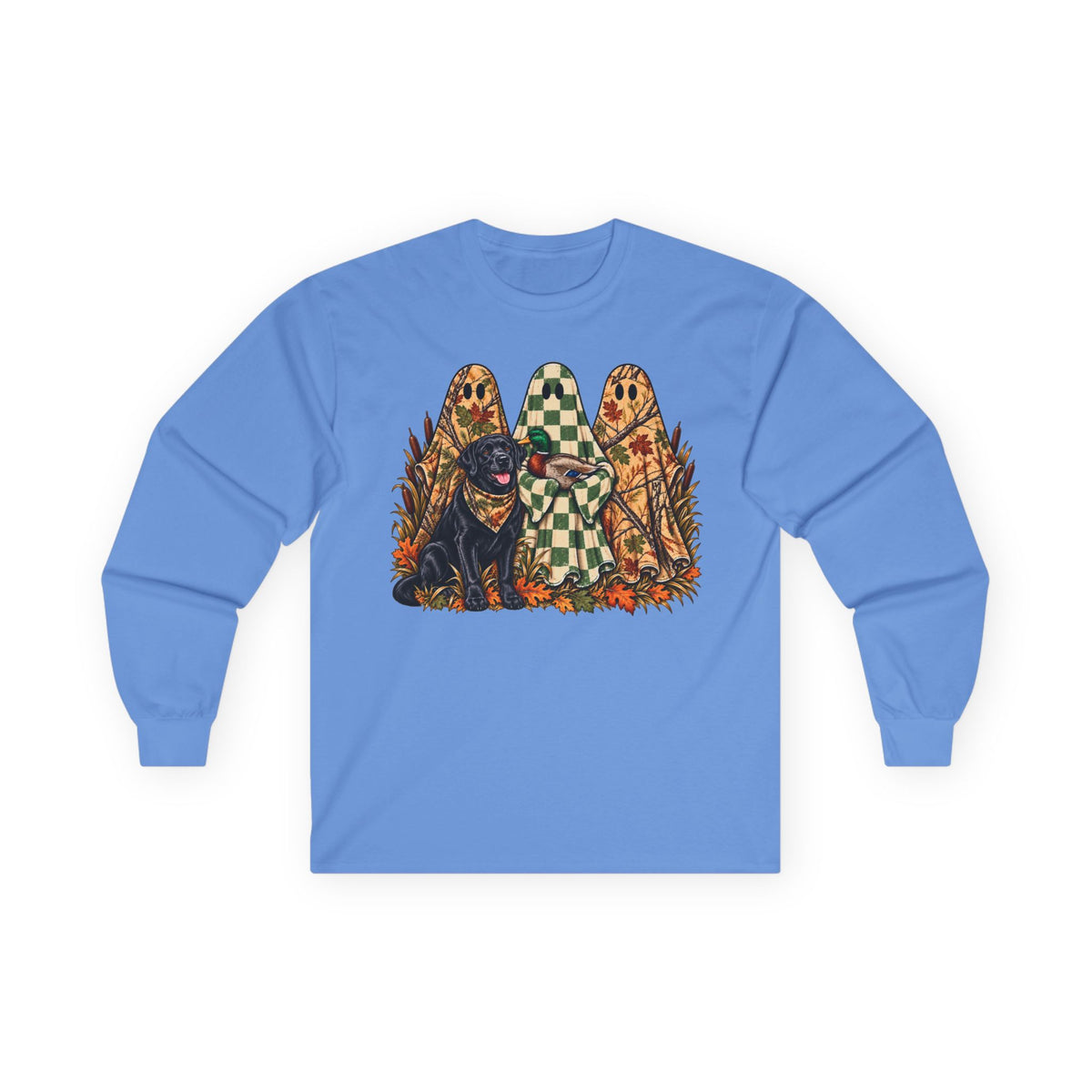 Long Sleeve Tee — Retro Halloween Dogs & Ghosts Graphic